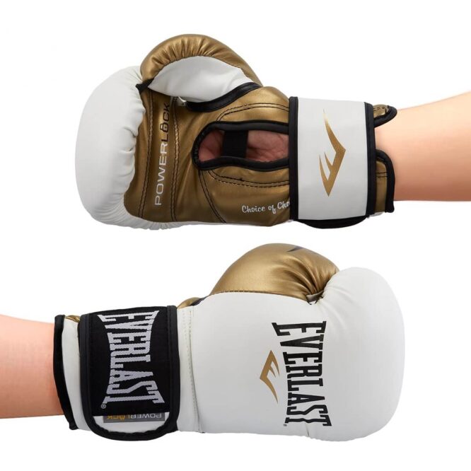 Everlast Women's Powerlock Hook/Loop Boxing Gloves (White/Gold)