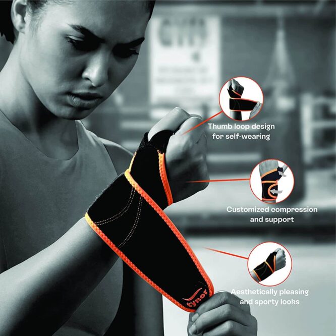 Tynor Neo Wrist Support With Thumb Loop (Green & Orange)