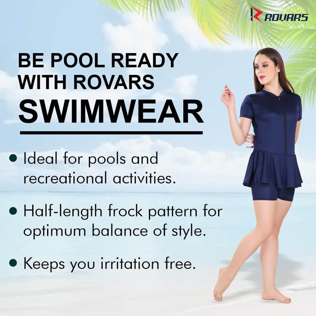 Rovars Poly Jersy Frock Style Swimming Costume for Women Half Sleeves -(Navy  & Black) – Sports Wing