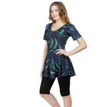 Rovars Poly Jersy - Printed Swimming Costume for Women Frock Style-Green (1)