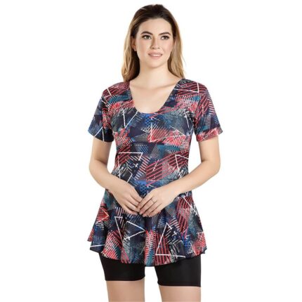 Rovars Poly Jersy - Printed Swimming Costume for Women Frock Style-Red (4)
