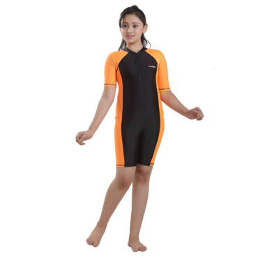 Rovars Girls's Poly Spandex Multipurpose Wear for Swimming (Orange)