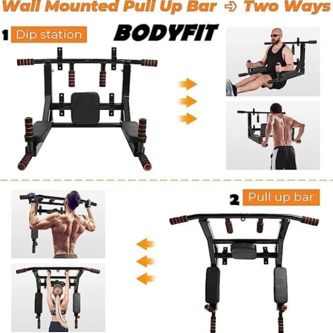 Bodyfit Heavy Multifunctional Wall Mounted pull Up Bar Height Bar Dip Station (1)