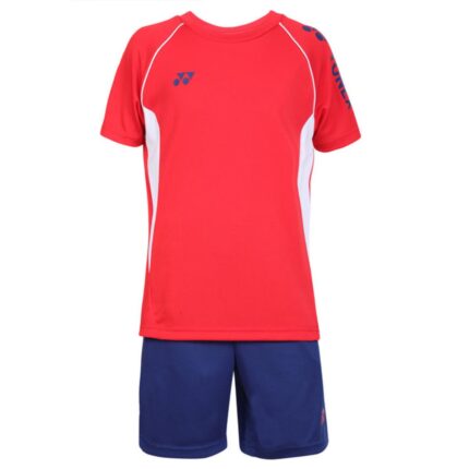 Yonex 1594 Round Neck T-Shirt and Short set for Junior (HighRisk Red) (1)