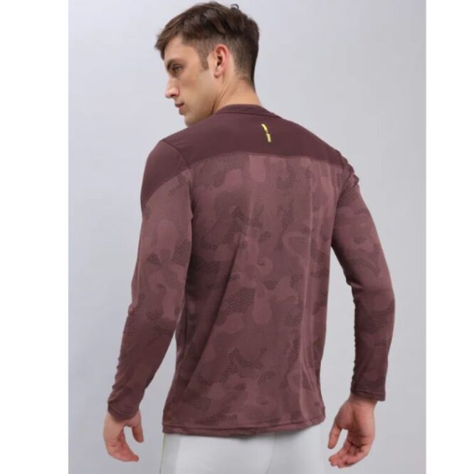 Technosport Men's Active Zip Neck Full Sleeve T-Shirt-P612 (Burgundy)