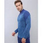 Technosport Men's Active Zip Neck Full Sleeve T-Shirt-P612 (Denim)