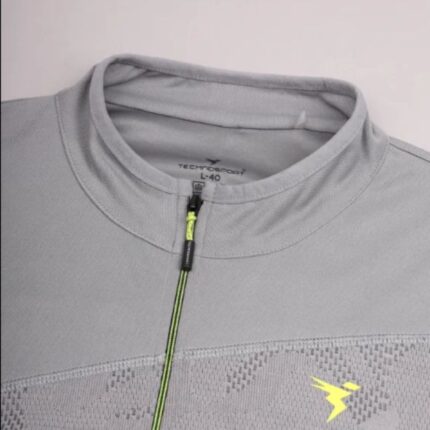 Technosport Men's Active Zip Neck Full Sleeve T-Shirt-P612 (Light Grey)