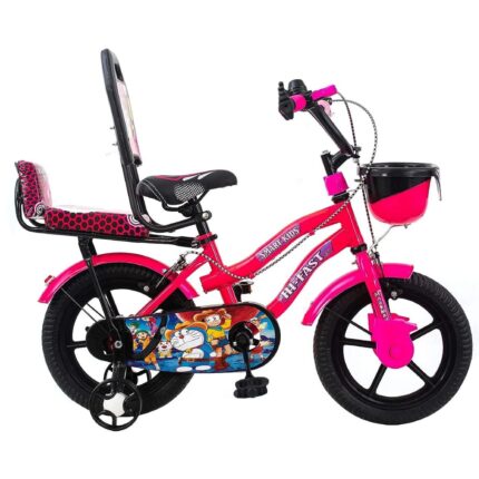 HI-FAST 14 inch Kids Cycle for Boys & Girls 2 to 5 Years with Back Seat & Training Wheels (95% Assembled), (Pink)