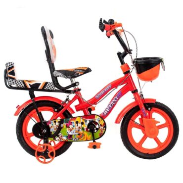 HI-FAST 14 inch Kids Cycle for Boys & Girls 2 to 5 Years with Back Seat & Training Wheels (95% Assembled), (Orange)