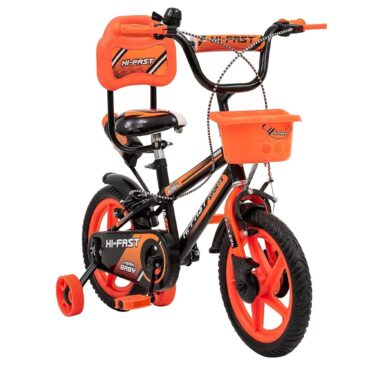 HI-FAST 14 inch Sports Kids Cycle for Boys & Girls 2 to 5 Years with Training Wheels (95% Assembled), (Orange) p1