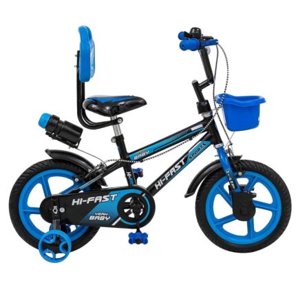 HI-FAST 14 inch Sports Kids Cycle for Boys & Girls 2 to 5 Years with Training Wheels (95% Assembled) (Blue)