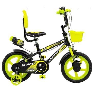 HI-FAST 14 inch Sports Kids Cycle for Boys & Girls 3 to 5 Years with Training Wheels (95% Assembled) (Green)