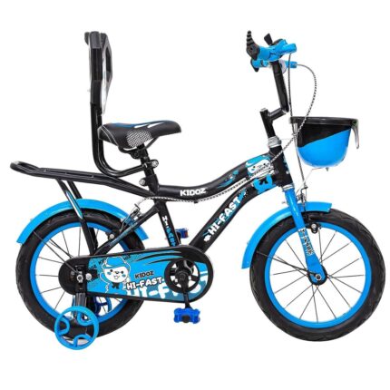 HI-FAST 16 inch Kids Cycle for 4 to 7 Years Boys & Girls with Training Wheels & Carrier (KIDOZ-16T-95% Assembled), Blue