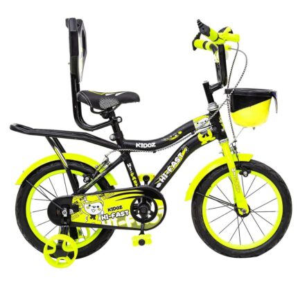 HI-FAST 16 inch Kids Cycle for 4 to 7 Years Boys & Girls with Training Wheels & Carrier (KIDOZ-16T-95% Assembled), Green