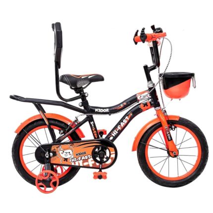 HI-FAST 16 inch Kids Cycle for 4 to 7 Years Boys & Girls with Training Wheels & Carrier (KIDOZ-16T-95% Assembled), Orange