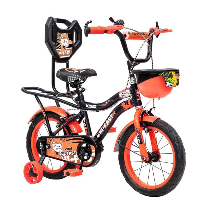 HI-FAST 16 inch Kids Cycle for 4 to 7 Years Boys & Girls with Training Wheels & Carrier (KIDOZ-16T-95% Assembled), Orange p2