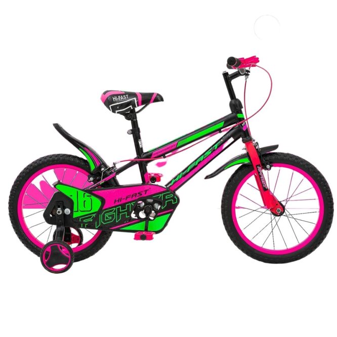 HI-FAST 16 inch Kids Cycle for 4 to 7 Years Boys & Girls with Training Wheels (FIGHTER-16T-95% Assembled), Pink