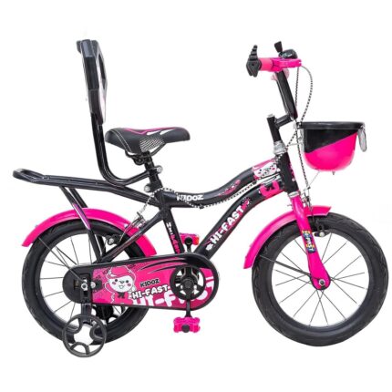HI-FAST 16 inch Kids Cycle for 4 to 7 Years Boys & Girls with Training Wheels & Carrier (KIDOZ-16T-95% Assembled), Pink