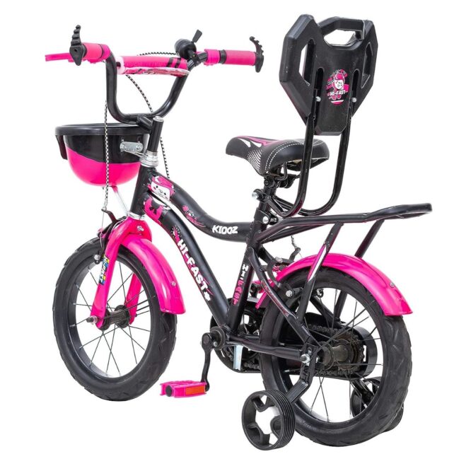 HI-FAST 16 inch Kids Cycle for 4 to 7 Years Boys & Girls with Training Wheels & Carrier (KIDOZ-16T-95% Assembled), Pink p1