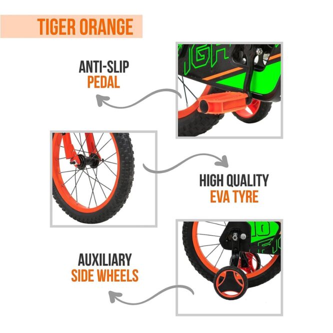 HI-FAST 16 inch Kids Cycle for 4 to 7 Years Boys & Girls with Training Wheels (FIGHTER-16T-95% Assembled), Orange p1