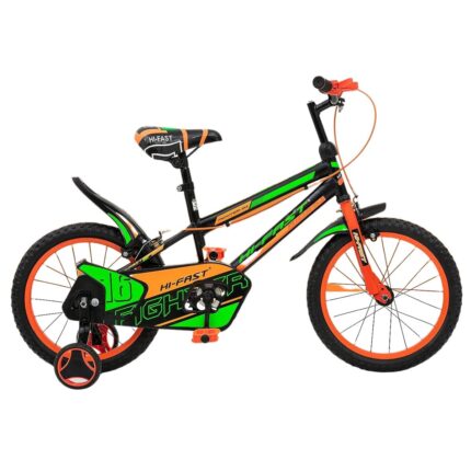 HI-FAST 16 inch Kids Cycle for 4 to 7 Years Boys & Girls with Training Wheels (FIGHTER-16T-95% Assembled), Orange