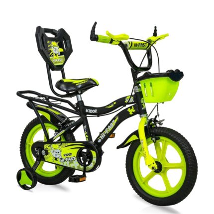 HI-FAST Kidoz Fun and Easy-Ride 14 Inch Cycles for Kids Ages 2-5 Years with Training Wheels and 95% Assembled-Green