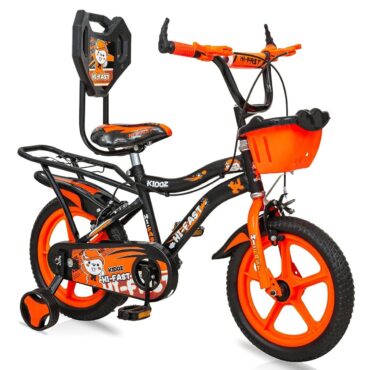 HI-FAST Kidoz Fun and Easy-Ride 14 Inch Cycles for Kids Ages 2-5 Years with Training Wheels and 95% Assembled-Orange