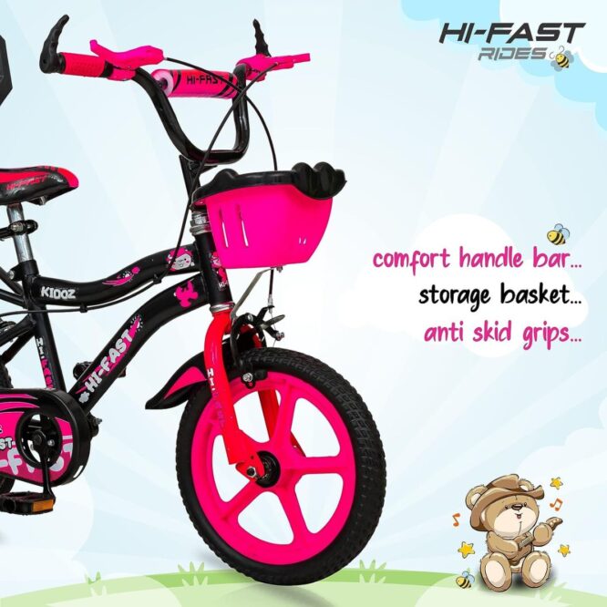 HI-FAST Kidoz Fun and Easy-Ride 14 Inch Cycles for Kids Ages 2-5 Years with Training Wheels and 95% Assembled-Pink p2