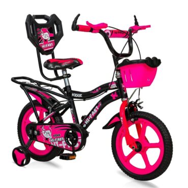 HI-FAST Kidoz Fun and Easy-Ride 14 Inch Cycles for Kids Ages 2-5 Years with Training Wheels and 95% Assembled-Pink