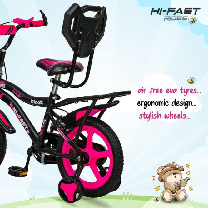 HI-FAST Kidoz Fun and Easy-Ride 14 Inch Cycles for Kids Ages 2-5 Years with Training Wheels and 95% Assembled-Pink p1