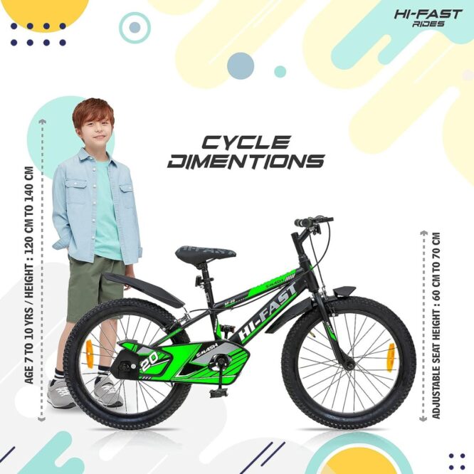 HI-FAST Smash 20T Cycle for Boys & Girls 7 to 10 Years with Tyre-Tube & Side Stand (Semi-Assembled) 20 Inches,Road Bike- Green p4