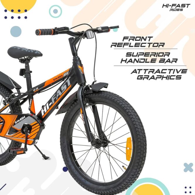 HI-FAST Smash 20T Cycle for Boys & Girls 7 to 10 Years with Tyre-Tube & Side Stand (Semi-Assembled) 20 Inches,Road Bike- Orange p2