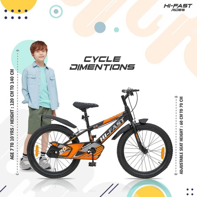 HI-FAST Smash 20T Cycle for Boys & Girls 7 to 10 Years with Tyre-Tube & Side Stand (Semi-Assembled) 20 Inches,Road Bike- Orange p4