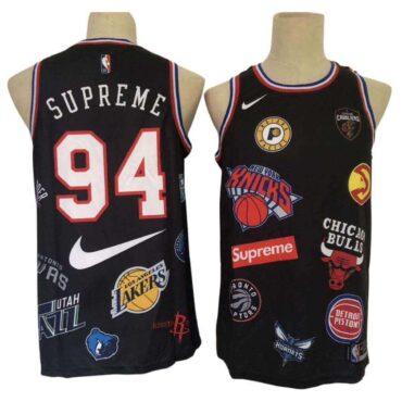 Supreme Lakers Basketball Jerseys (Fans Wear) (Black)