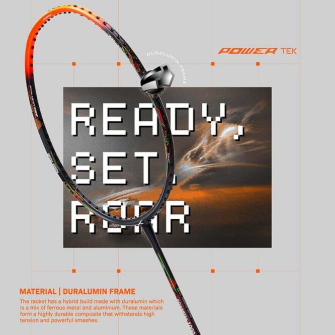 Hundred Powertek 1000 Pro Badminton Racquet-BLK/O/R P2