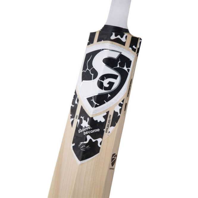 SG KLR 1 English Willow top grade 1 Enlish Willow Cricket Bat (with SG|Str8bat Sensor) Finest English Willow hard pressed & traditionally shaped for superb stroke Approx 9+ straight grains Imported cane handle with special formulation cork inserts for enhanced flexibility and shock absorption Traditional round cane handle for superior grip and bat control Approx 1160-1200 gm (2.9-2.11 lbs) Full size length approx 85.7 cm (33.7 inches) Depending on player height, suitable for 15 yrs+, if height 171 cms (5’6″ and above) Available sizes – SH Tested for usage against leather ball Comes with a coffin full-length bat case with adjustable carry-straps p2