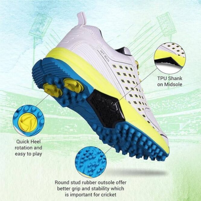 Aivin Hit-Man Cricket Shoes for Man- White/Yellow p2