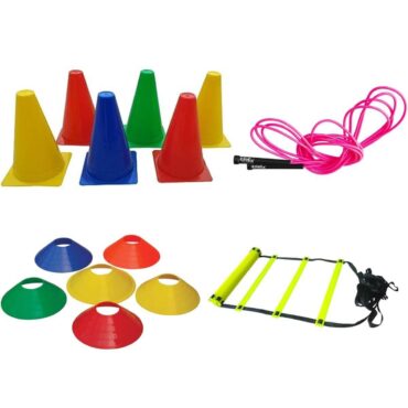 Fitfix 6 Inch Cones Pack 6,10 Space Markers, 4 Meter Ladder & Pencil Skipping Rope Agility Combo