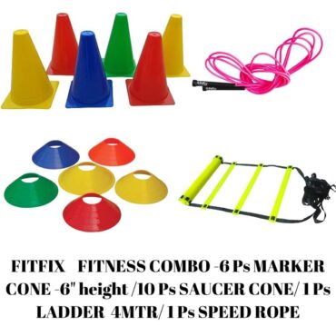 Fitfix 6 Inch Cones Pack 6,10 Space Markers, 4 Meter Ladder & Pencil Skipping Rope Agility Combo p1